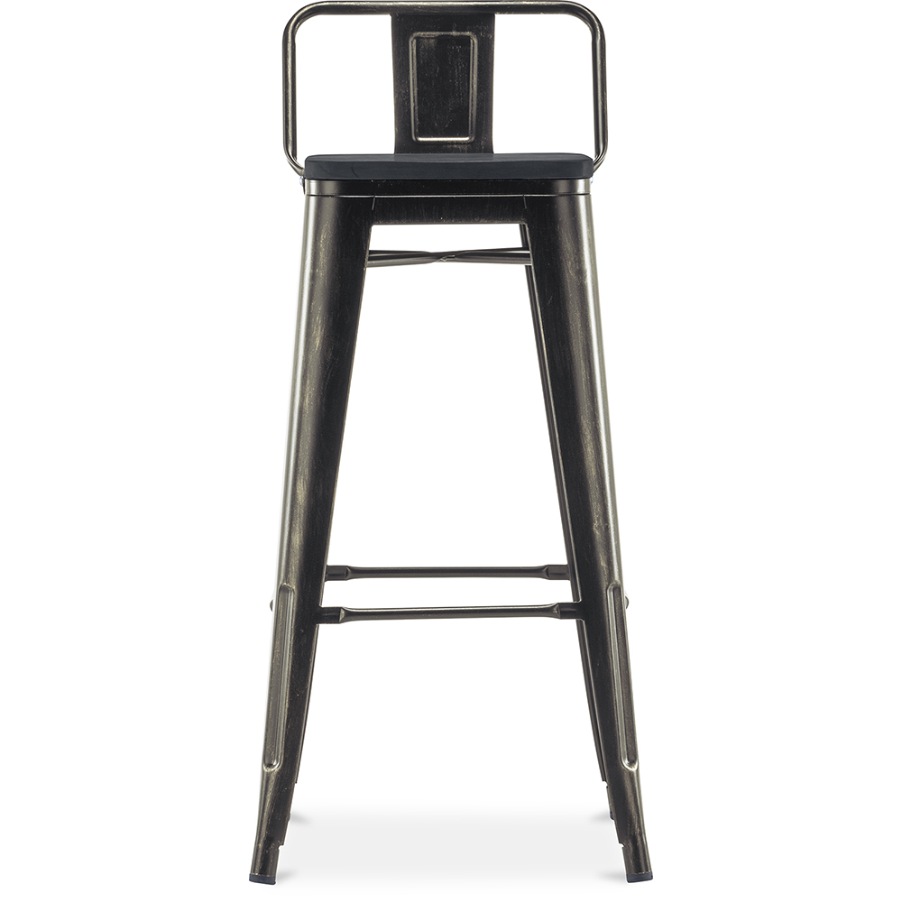 Taburete de bar Bistrot Metalix con respaldo pequeño - Metal y madera oscura - 76 cm