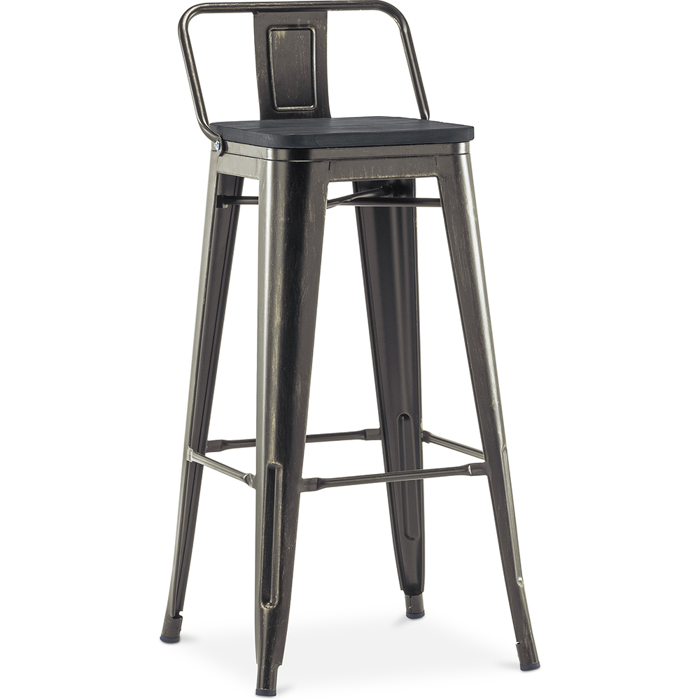 Taburete de bar Bistrot Metalix con respaldo pequeño - Metal y madera oscura - 76 cm