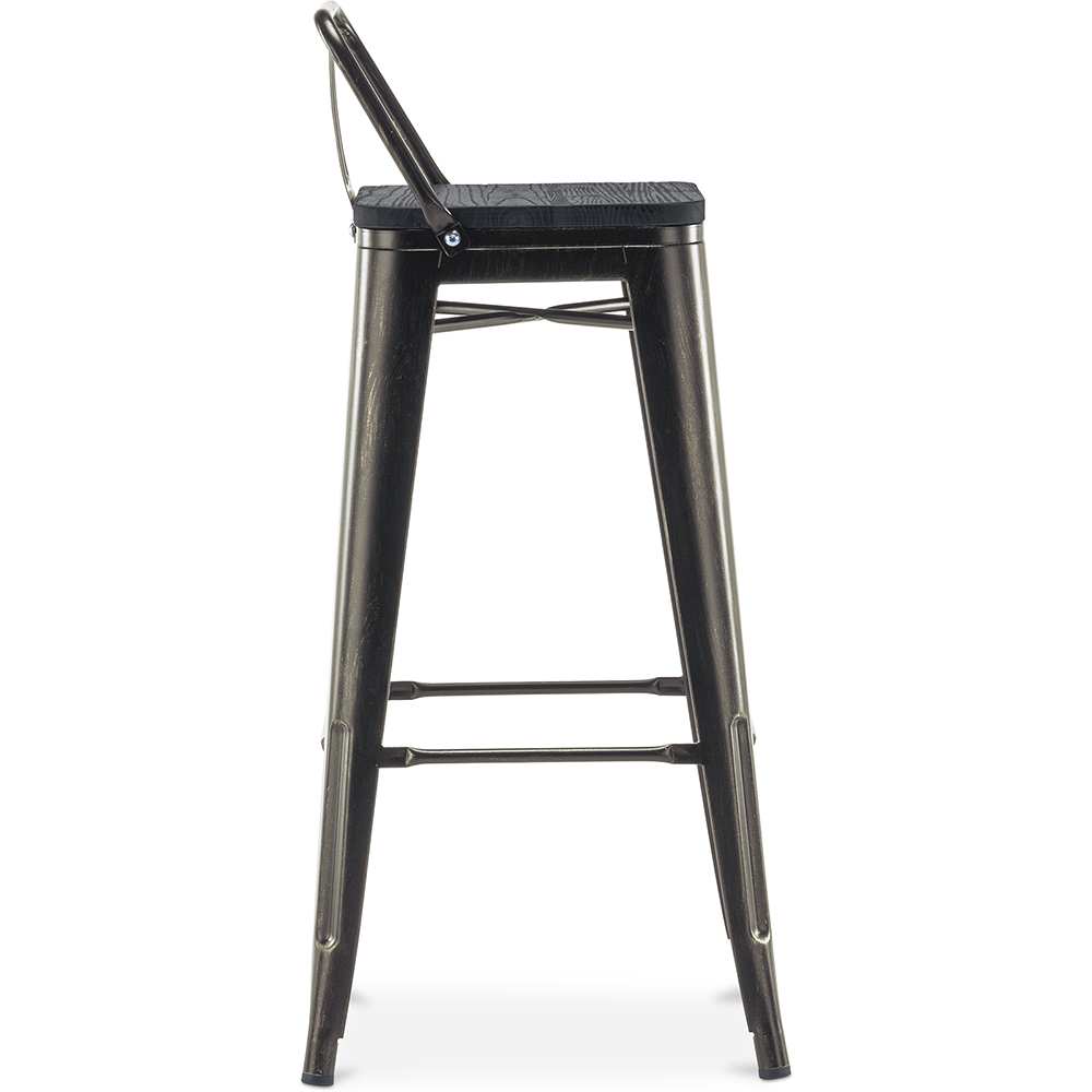 Taburete de bar Bistrot Metalix con respaldo pequeño - Metal y madera oscura - 76 cm