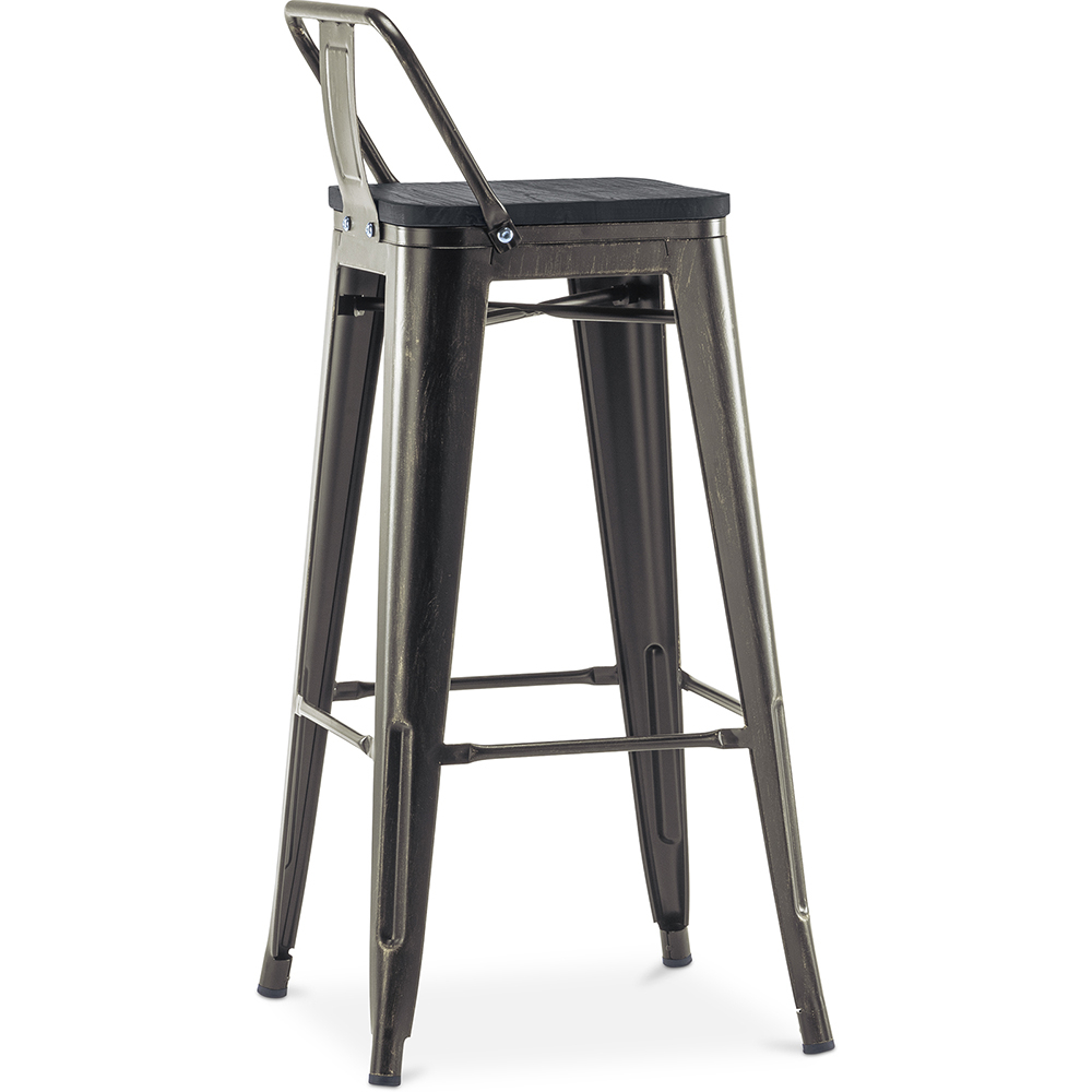 Taburete de bar Bistrot Metalix con respaldo pequeño - Metal y madera oscura - 76 cm