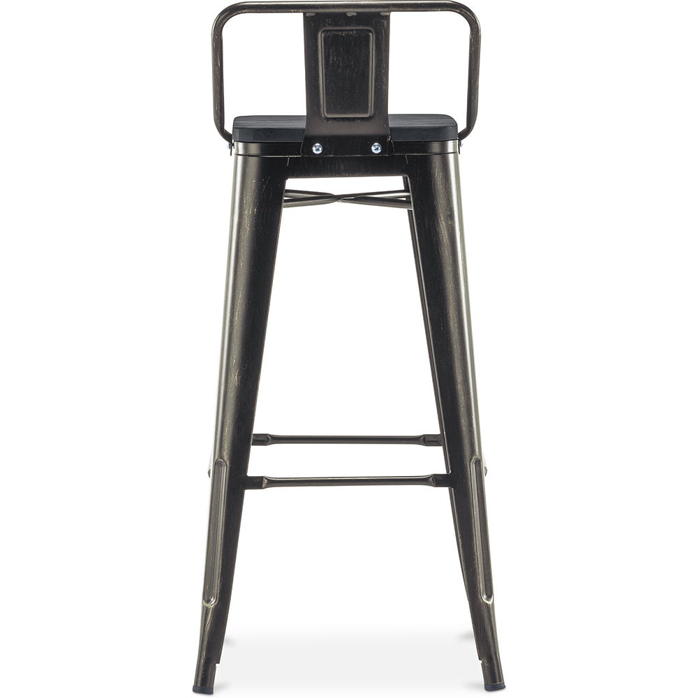 Taburete de bar Bistrot Metalix con respaldo pequeño - Metal y madera oscura - 76 cm
