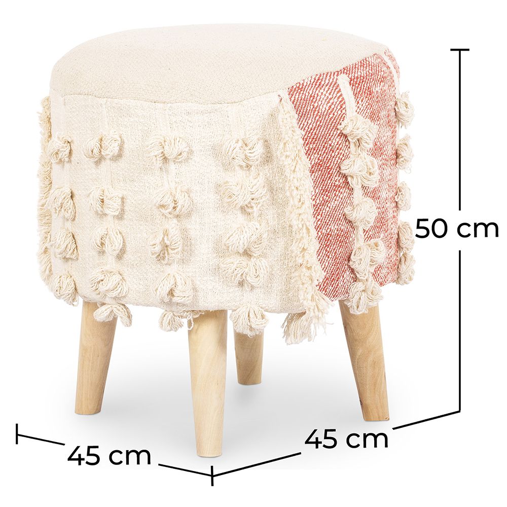 Taburete Puff Estilo Boho Bali en Madera y Algodón - Vanessa Bali