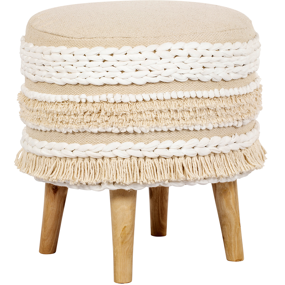 Taburete Puff Estilo Boho Bali en Madera y Algodón - Isabella Bali