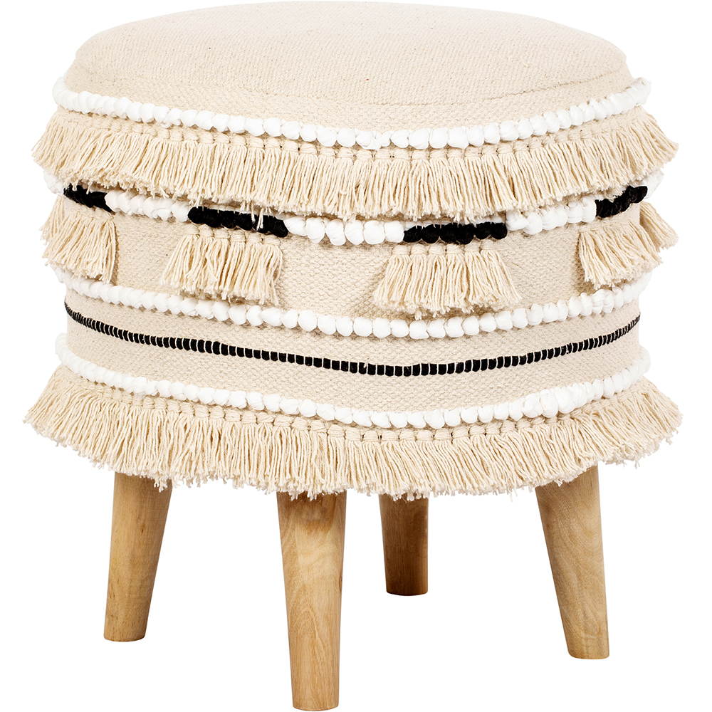 Taburete Puff Estilo Boho Bali en Madera y Algodón - Jessie Bali